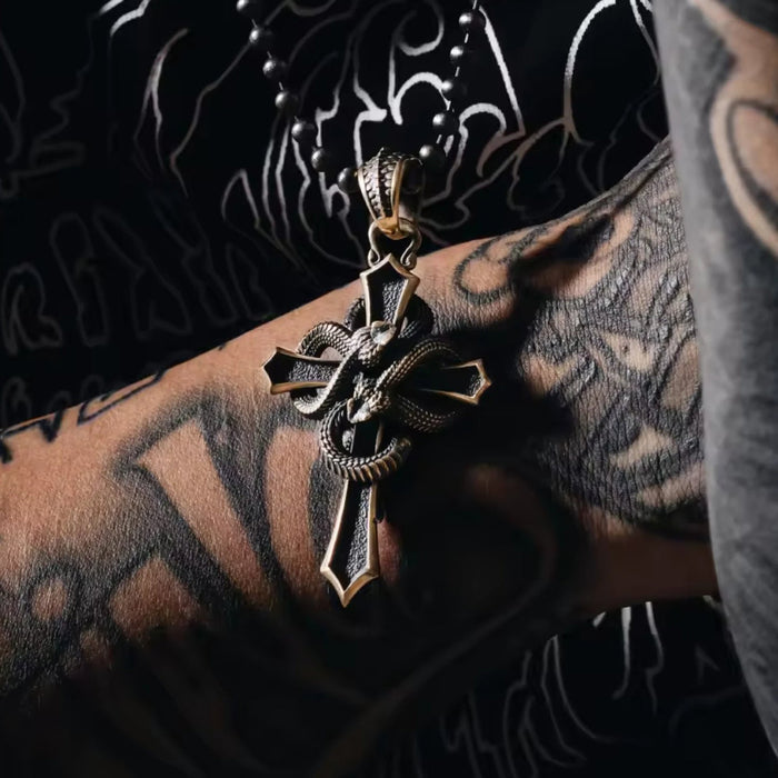 coppertistwu Christian Cross & Two Snakes  Pendant