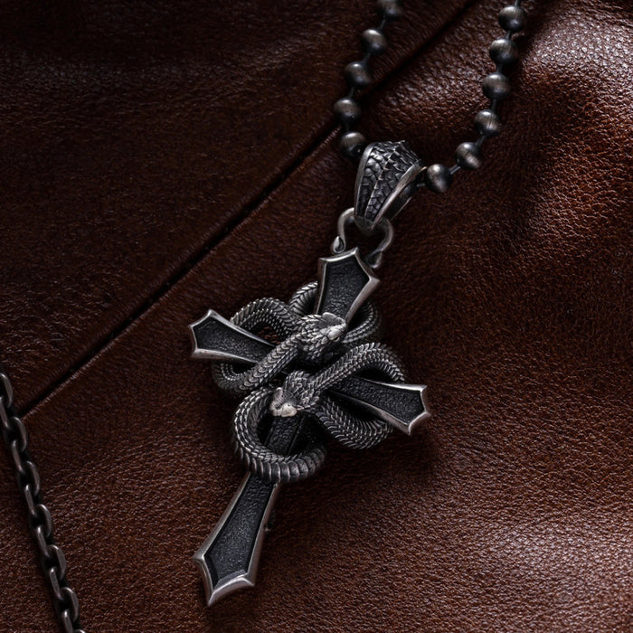 coppertistwu Christian Cross & Two Snakes  Pendant