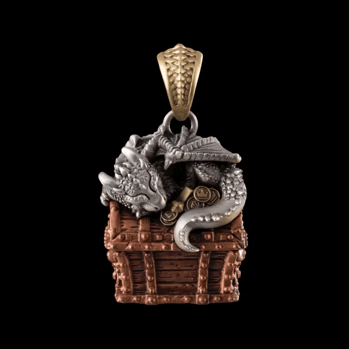 Coppertistwu Dragon Treasure Chest Pendant
