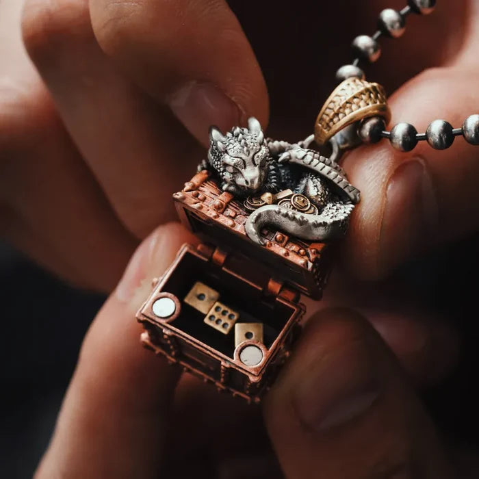 Coppertistwu Dragon Treasure Chest Pendant