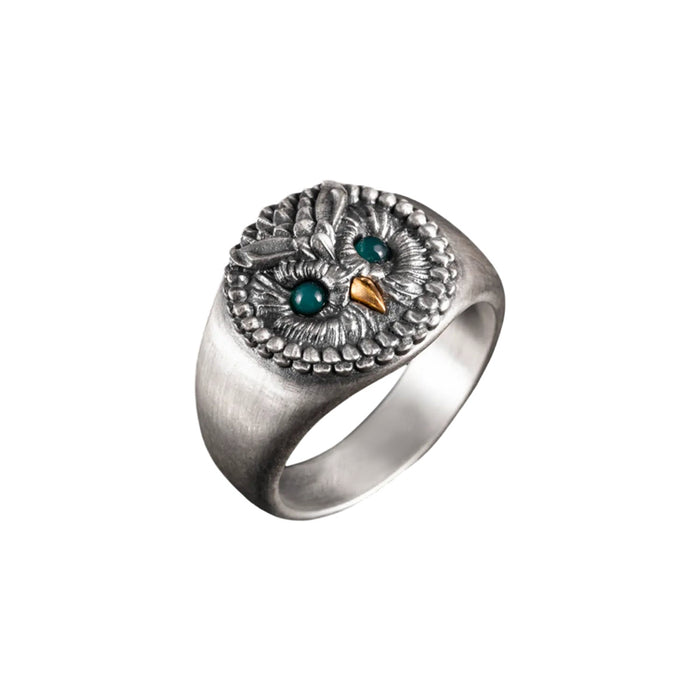 COPPERTIST.WU Oxidized Silver and 24K Owl Gem Eye Ring