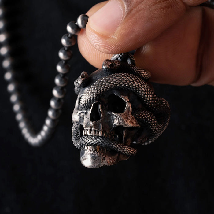 coppertistwu Skull Snake Pendant