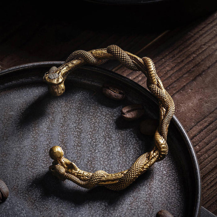 coppertistwu Twisted Snake Cuff Bracelet with Zircon Eyes 7''