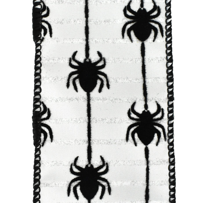 Crawling Flocked Spiders Wired Ribbon, 2-1/2-Inch, 10-Yard