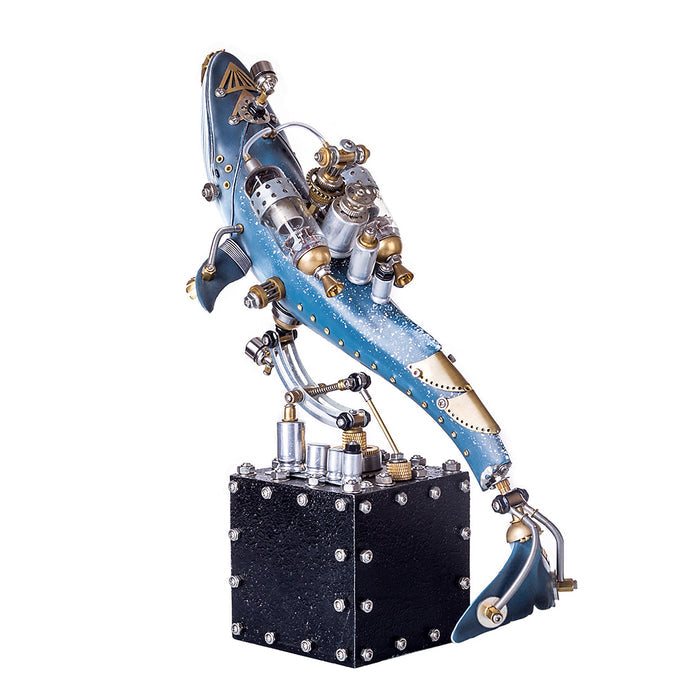 Creative 3D Blue Whale Animal Metal Steampunk Model with Base Handmade Assembled Crafts
