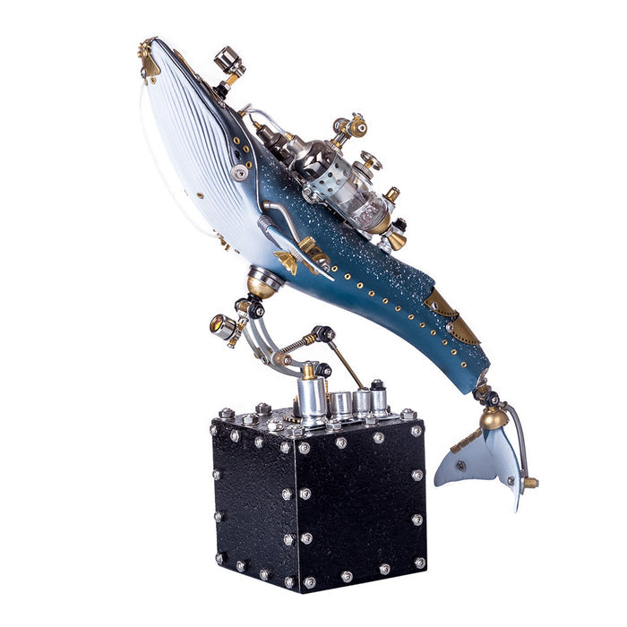 Creative 3D Blue Whale Animal Metal Steampunk Model with Base Handmade Assembled Crafts