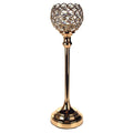 Crystal Globe Candle Holder Metal Centerpiece, Gold, 15-Inch