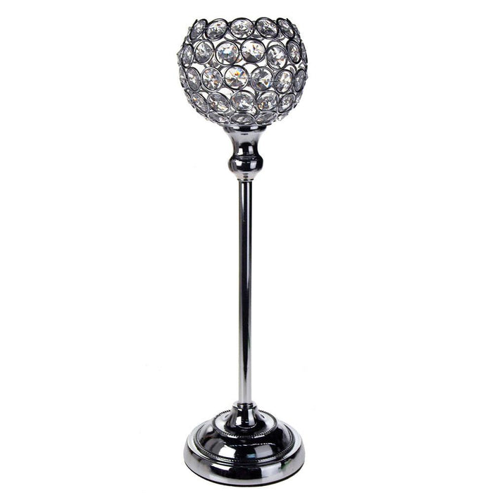 Crystal Globe Candle Holder Metal Centerpiece, Silver, 14-1/2-Inch