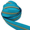Crystal Teal | #5 Antique Gold Zipper by the Yard - 3 Yard Singles
