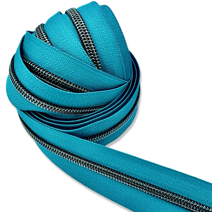 Crystal Teal | #5 Black Nickel Zipper by the Yard - 3 Yard Singles