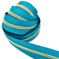 Crystal Teal | #5 Light Gold Zipper by the Yard - 3 Yard Singles