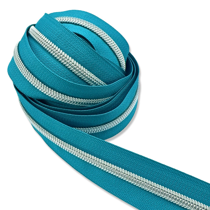 Crystal Teal | #5 Nickel Zipper by the Yard - 3 Yard Singles