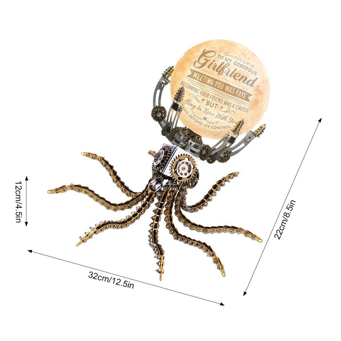 Custom Steampunk Octopus on the Moon Light Lamp 1061PCS Metal Model Kits