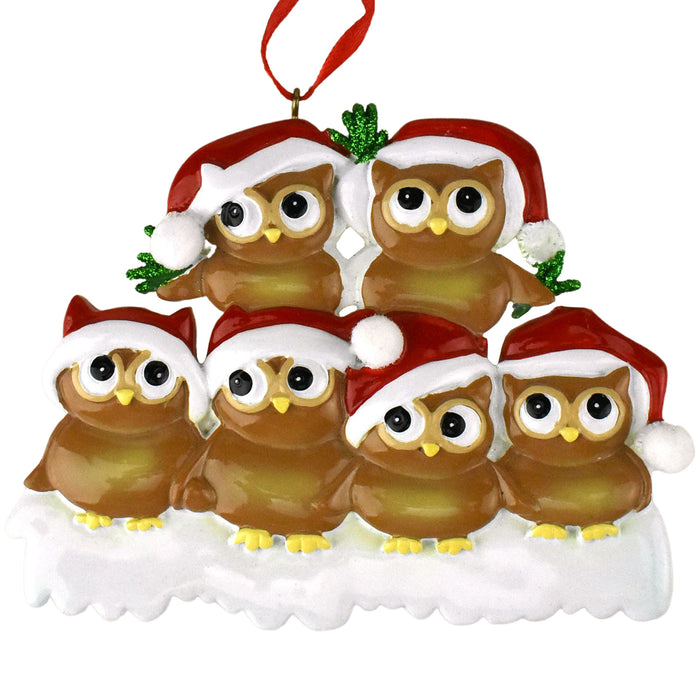 Cute Owl Family of Six Christmas Ornament, 3-1/2-Inch
