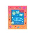 Front of 'Gloplay x Steph Stilwell' glow in the dark cat stickers packaging, on a white background.