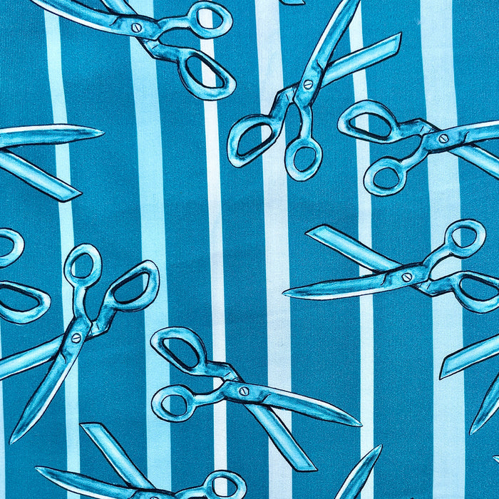CW Teal Striped Scissors | 1 Yard Cut