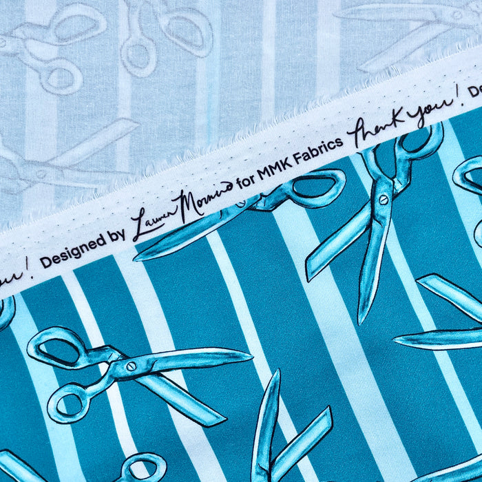 CW Teal Striped Scissors | 1 Yard Cut
