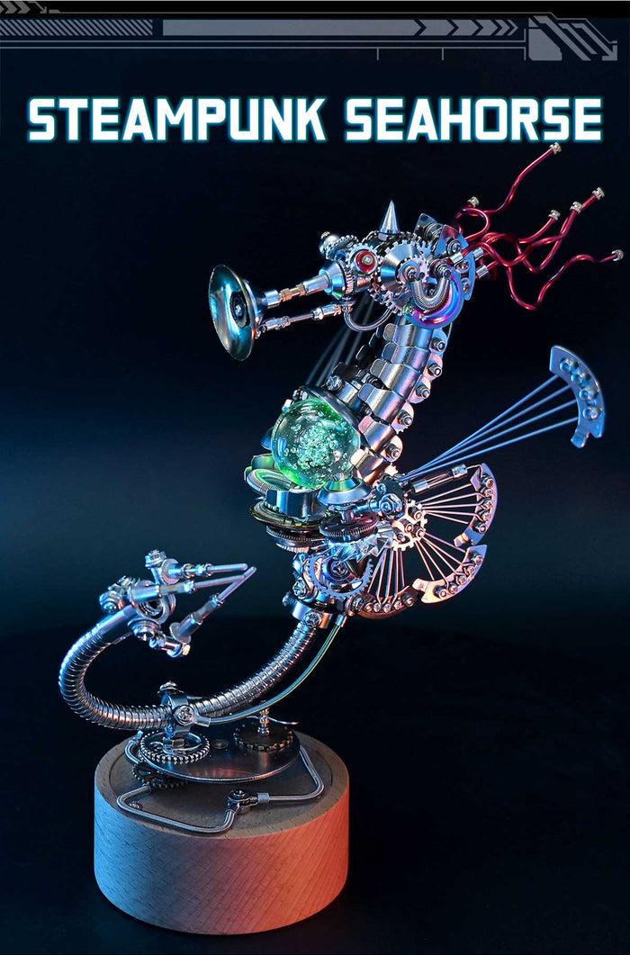 Cyberpunk Seahorse with Music Box Deep-sea 3D Metal Puzzle Mechanical Assembly Model Kit 1000+PCS