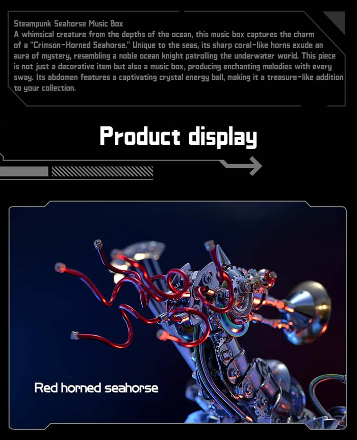 Cyberpunk Seahorse with Music Box Deep-sea 3D Metal Puzzle Mechanical Assembly Model Kit 1000+PCS