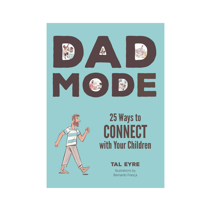 Book cover of 'Dad Mode' with a man illustration on a light blue background, on a white background.