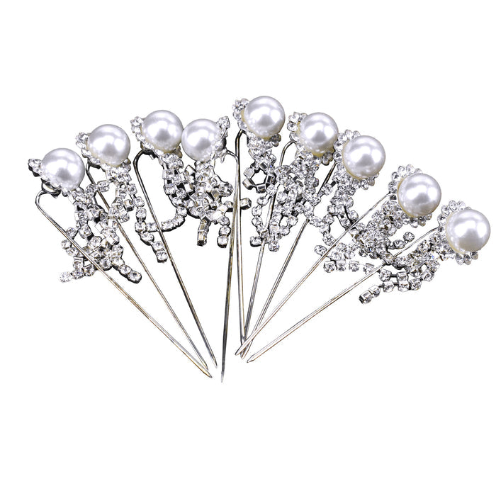Dangle Rhinestone Pearl Floral Pins, 5/8-Inch, 9-Count