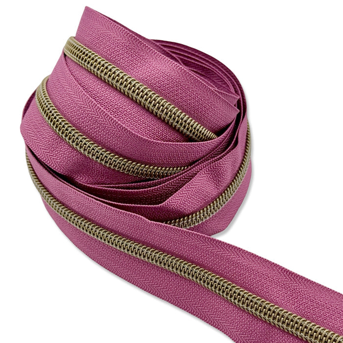 Deep Amaranth Purple  | #5 Antique Gold Zipper by the Yard - 3 Yard Singles