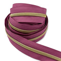 Deep Amaranth Purple  | #5 Light Gold Zipper by the Yard - 3 Yard Singles