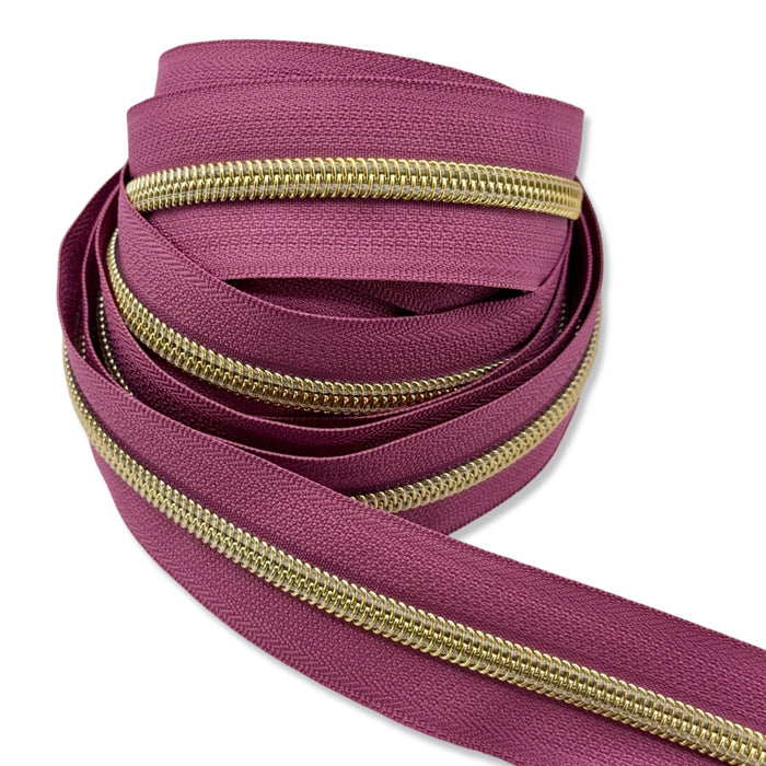 Deep Amaranth Purple  | #5 Light Gold Zipper by the Yard - 3 Yard Singles