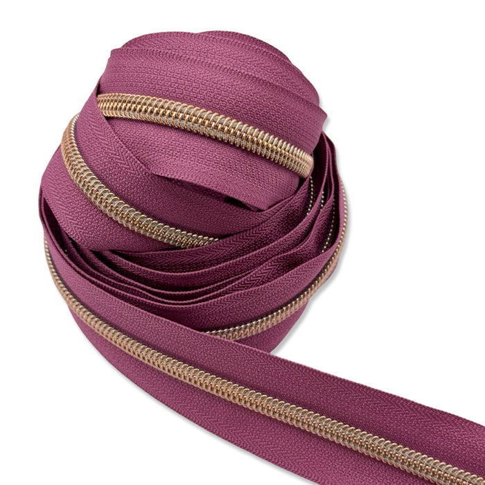 Deep Amaranth Purple  | #5 Rose Gold Zipper by the Yard - 3 Yard Singles