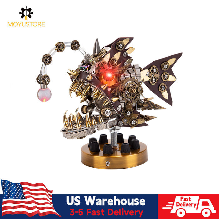 Deep-sea Steampunk Lanternfish 3D DIY Metal Anglerfish Model Kits with Stand