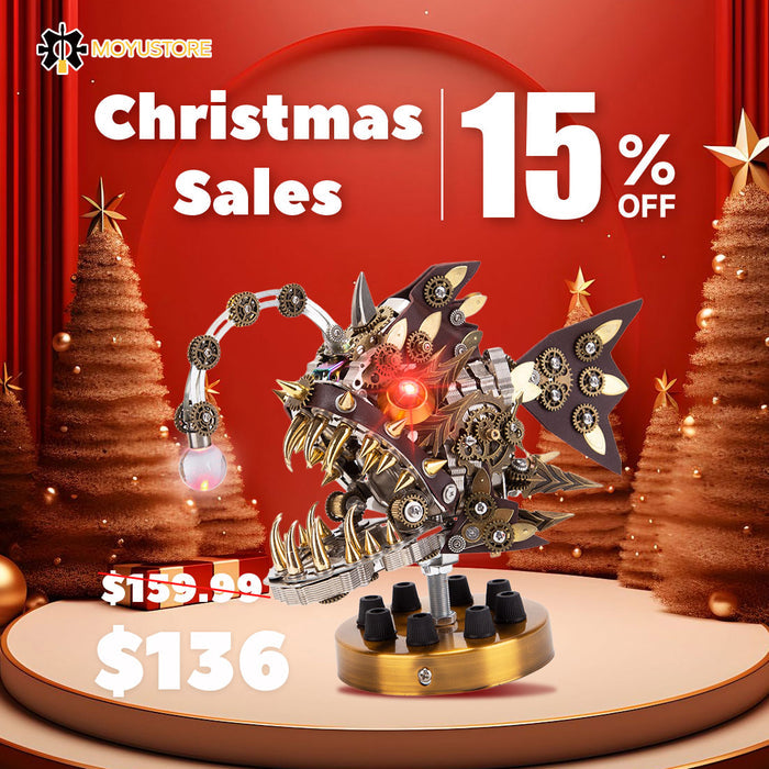 Deep-sea Steampunk Lanternfish 3D DIY Metal Anglerfish Model Kits with Stand