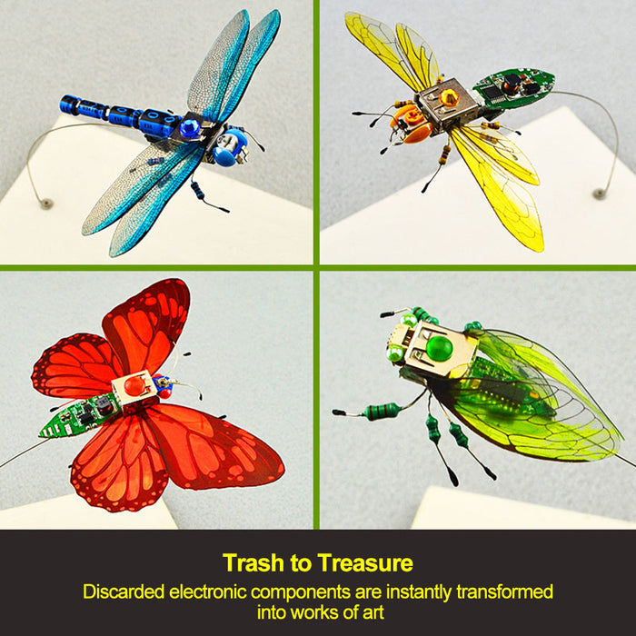 DIY Insect Kit Electronic Dragonfly Butterfly Cicada Vespa Handmade Model with LED Lights