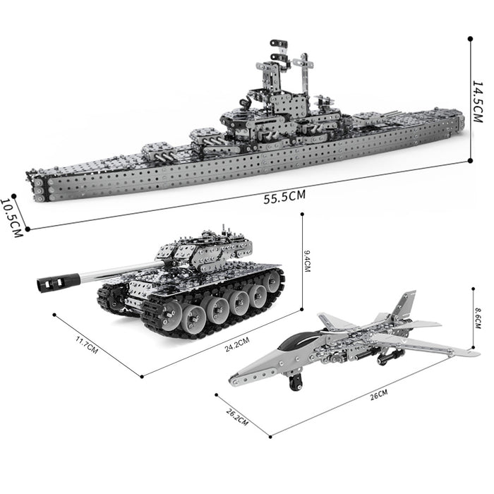 DIY Metal Assembly Military Battleship Fighter Aircraft Tank Set
