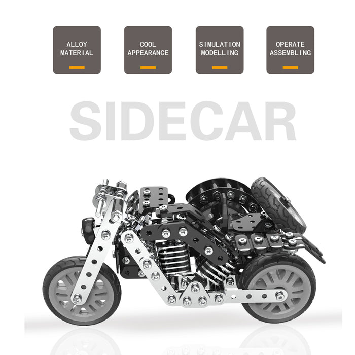 DIY Side Tricycle Assembly Model 3D Motorcycle Puzzle Kit Stainless Steel Screw Toys 377Pcs