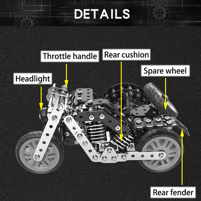 DIY Side Tricycle Assembly Model 3D Motorcycle Puzzle Kit Stainless Steel Screw Toys 377Pcs