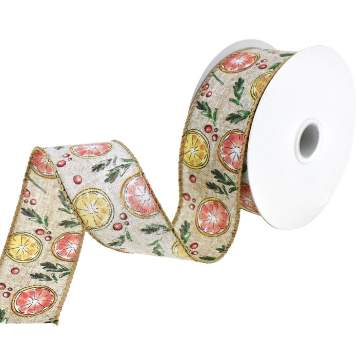 Dried Citrus and Herbs Faux Linen Wired Ribbon, 1-1/2-Inch, 10-Yard