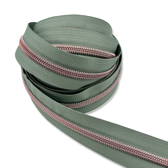 Dusty Sage | #5 Rose Gold Zipper by the Yard - 3 Yard Singles