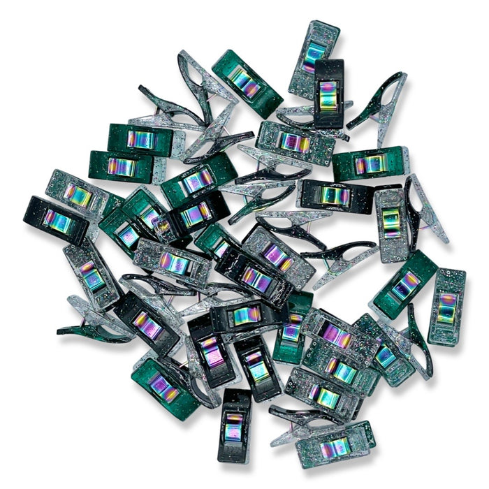 Emerald & Black Mixed Glitter Clips | Pack of 50