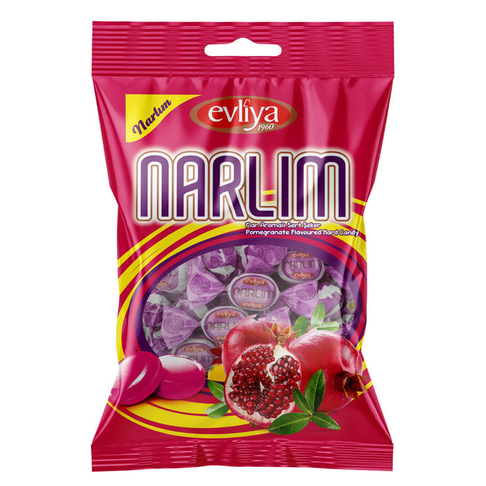 Enjoy the bright, fruity taste of Evliya Narlim Pomegranate Flavored Hard Candy, a classic Turkish-style treat inspired by the rich flavor of pomegranate.