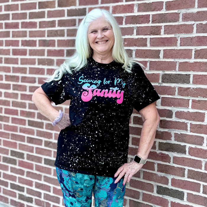 (EXTRA LARGE LEFT) Bleach Splatter Black "Sewing for My Sanity" | Unisex Tee