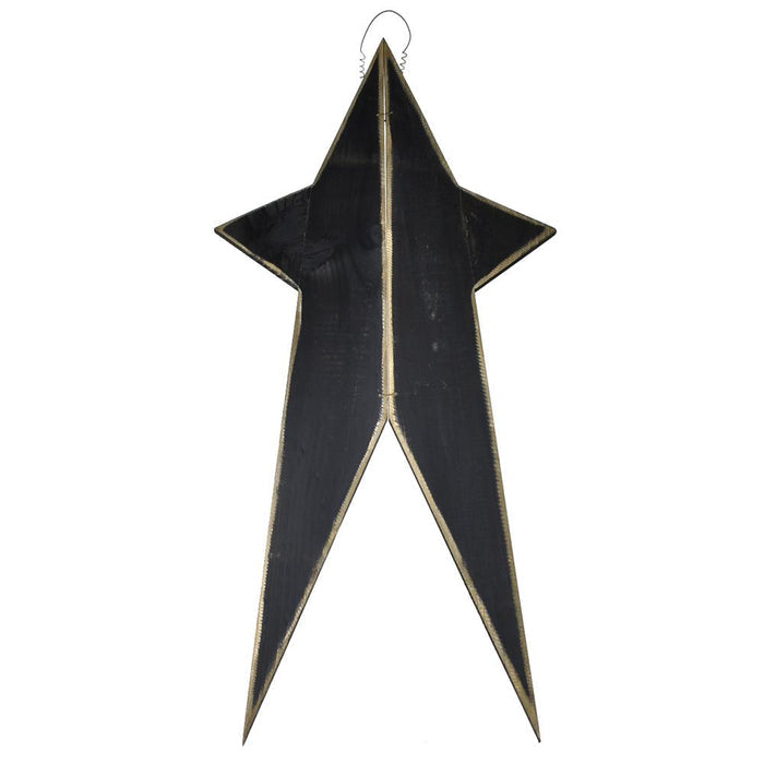 Five Point Painted Long Wooden Star, Black, 24-Inch