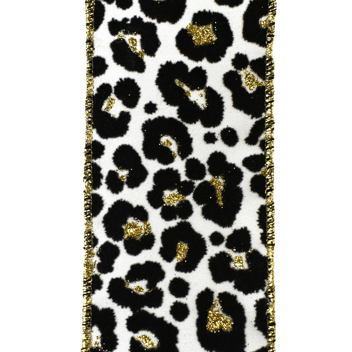 Flocked Cheetah Print Satin Wired Ribbon, 2-1/2-Inch, 10-Yard