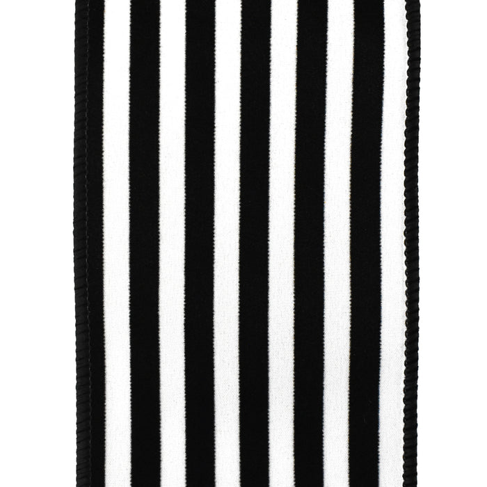 Flocked Classic Cabana Stripes Wired Ribbon, 4-Inch, 10-Yard - Black