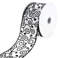 Flocked Swirl Filigree Wired Ribbon, 2-1/2-Inch, 10-Yard - Black/White
