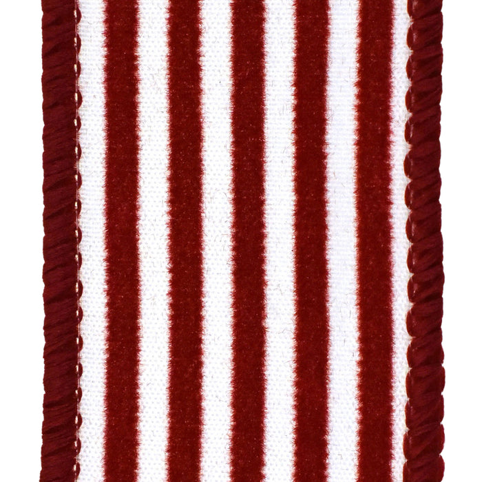Flocked Velvet Cabana Stripes Wired Ribbon, 1-1/2-Inch, 10-Yard