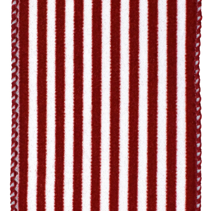 Flocked Velvet Cabana Stripes Wired Ribbon, 2-1/2-Inch, 10-Yard
