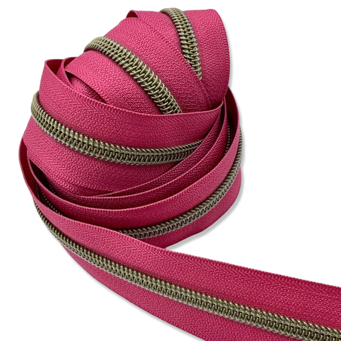 French Rose | #5 Antique Gold Zipper by the Yard - 3 Yard Singles