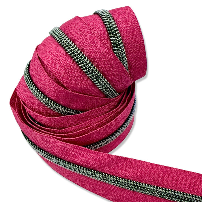 French Rose | #5 Black Nickel Zipper by the Yard - 3 Yard Singles