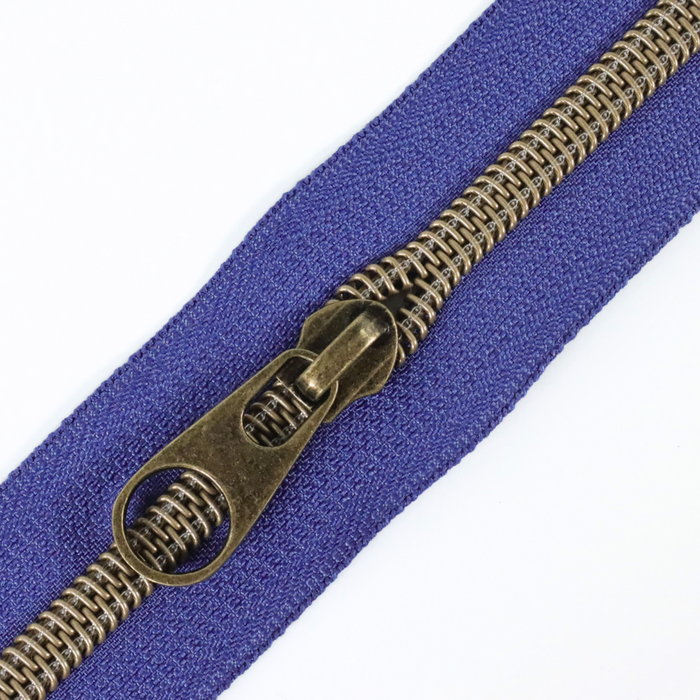 Future Dusk Blue | #5 Antique Gold Zipper by the Yard - 3 Yard Singles