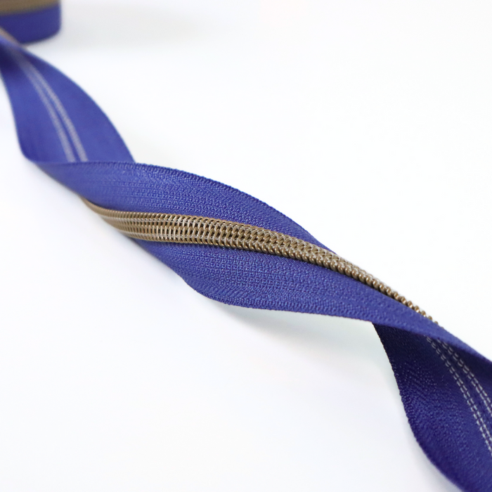Future Dusk Blue | #5 Antique Gold Zipper by the Yard - 3 Yard Singles